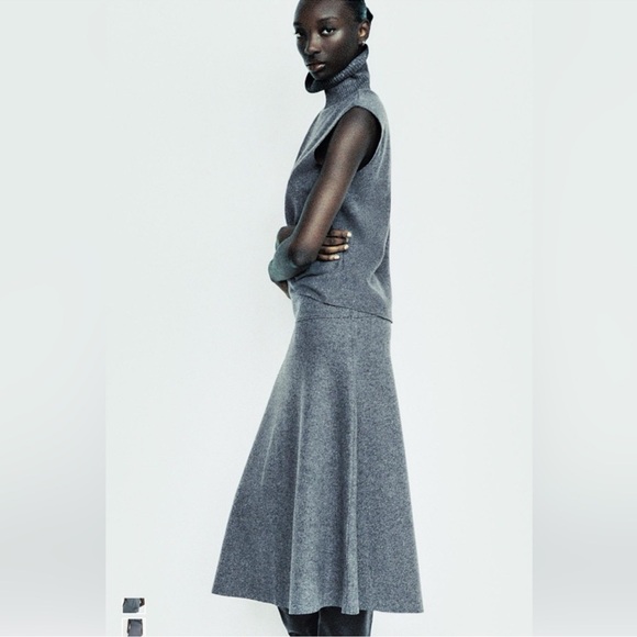ZARA Grey Flared Midi Skirt (S) - Picture 6 of 7